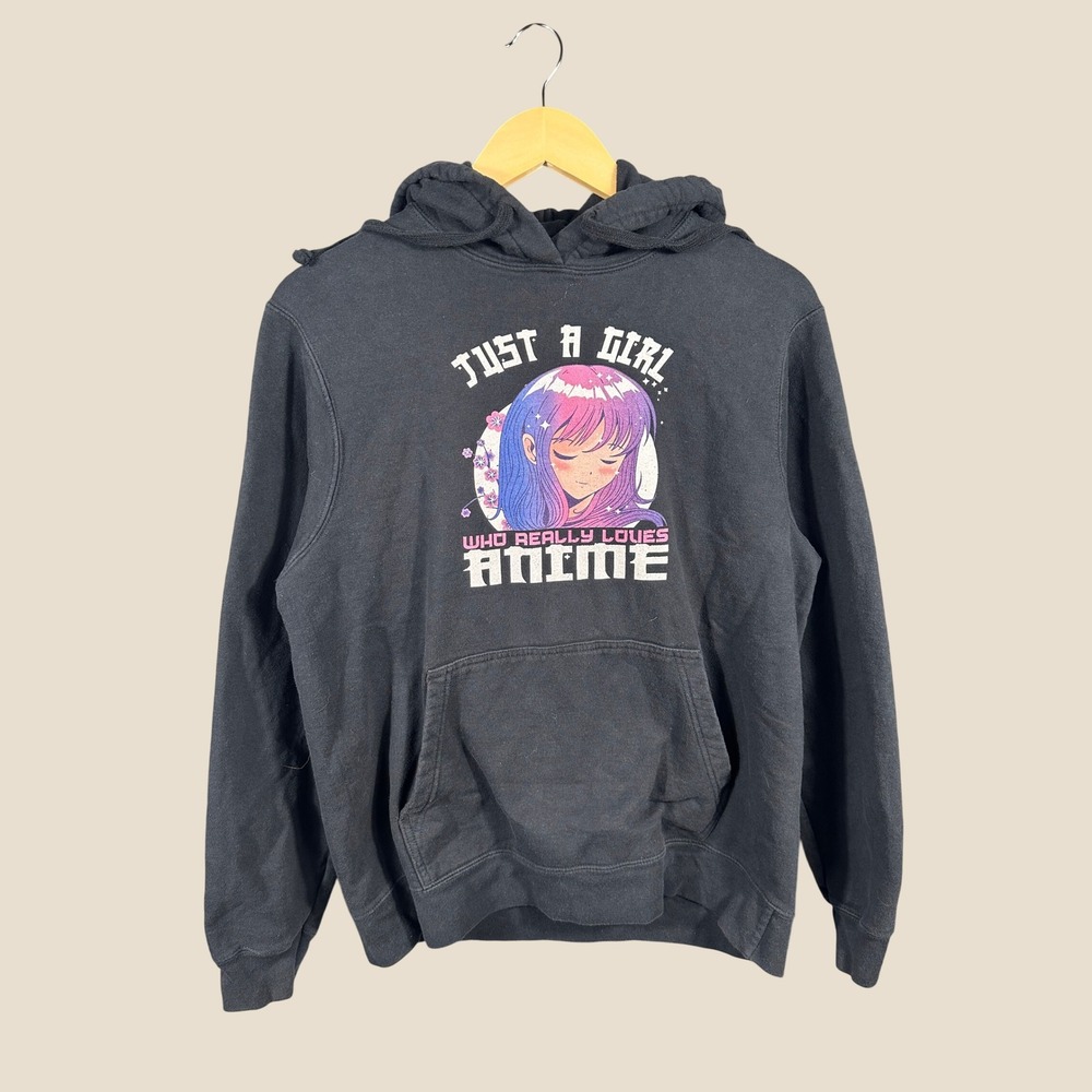 Port & Company Just A Girl Who Really Loves Anime Hoodie Black Medium
